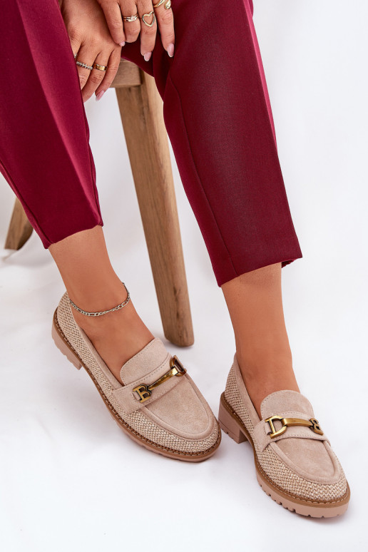 dames mocassins Met Vlecht I gouden kleurm Detalem beige Seffolia dames mocassins Met Vlecht I gouden kleurm Detalem beige Seffolia