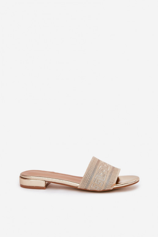 Damespantoffels met brede hakken gouden kleur Fexxy Damespantoffels met brede hakken gouden kleur Fexxy