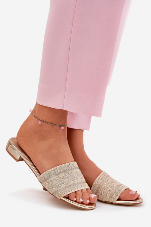 Damespantoffels met brede hakken gouden kleur Fexxy Damespantoffels met brede hakken gouden kleur Fexxy