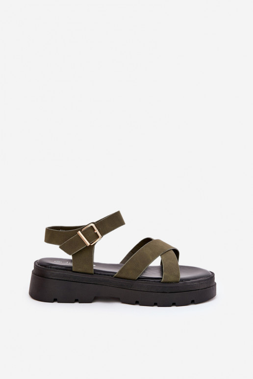 Dames sandalen met platform van ecoleer kaki kleuren Gevinniser Dames sandalen met platform van ecoleer kaki kleuren Gevinniser