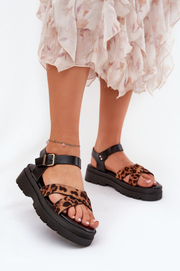 Dames sandalen met platform met luipaardbontpatronen bruine kleur Gevinniser 2