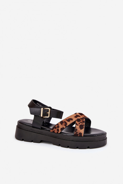 Dames sandalen met platform met luipaardbontpatronen bruine kleur Gevinniser