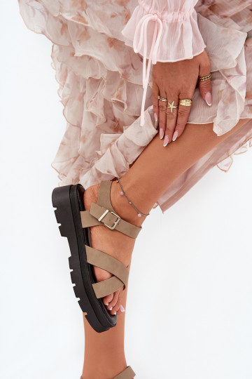 Dames sandalen met platform van ecoleer kaki kleuren Gevinniser 2