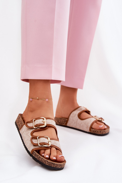 materiaal Damespantoffels met platform met gespen bruine kleur Osoffe materiaal Damespantoffels met platform met gespen bruine kleur Osoffe