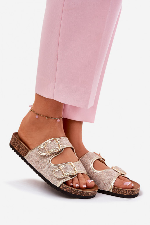 materiaal Damespantoffels met platform met gespen gouden kleur Osoffe materiaal Damespantoffels met platform met gespen gouden kleur Osoffe