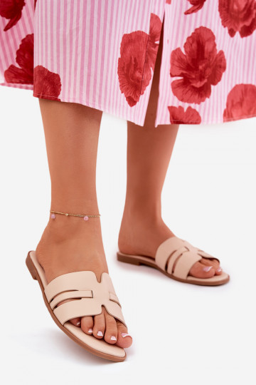 Dames slippers met brede hakken met uitsparingen eco leer zandkleurige Ecapus 2