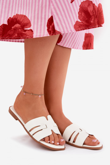 Dames slippers met brede hakken met uitsparingen eco leer witte Ecapus