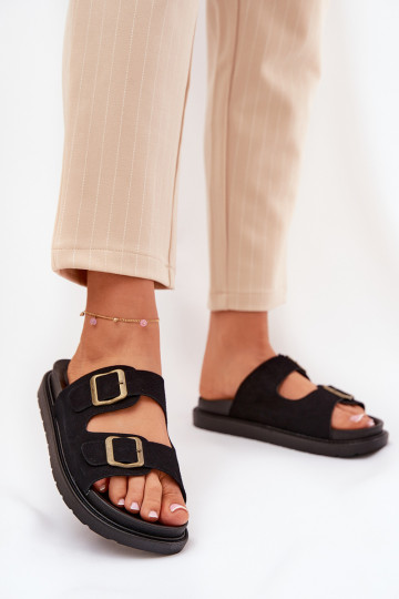 Dames slippers met platform en gespen zwarte Simbes