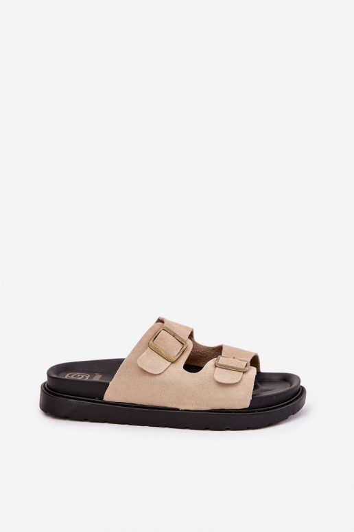 Damespantoffels met platform met gespen beige Simbes Damespantoffels met platform met gespen beige Simbes