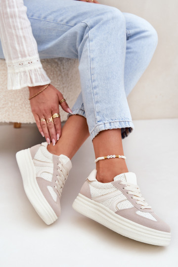 Sneakers model schoenen Dames met platform beige Lesida