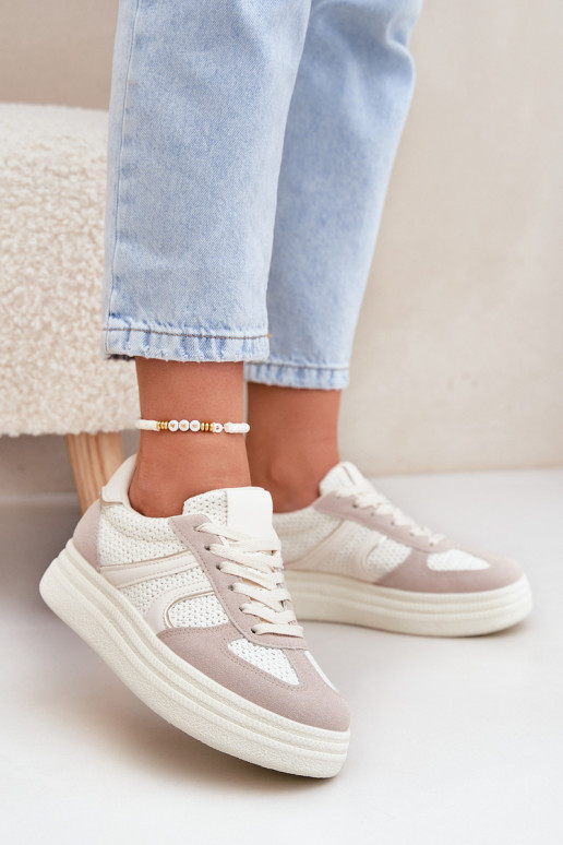 Sneakers model schoenen Dames met platform beige Lesida Sneakers model schoenen Dames met platform beige Lesida