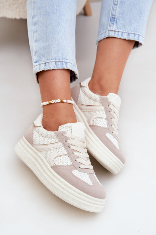 Sneakers model schoenen Dames met platform beige Lesida Sneakers model schoenen Dames met platform beige Lesida