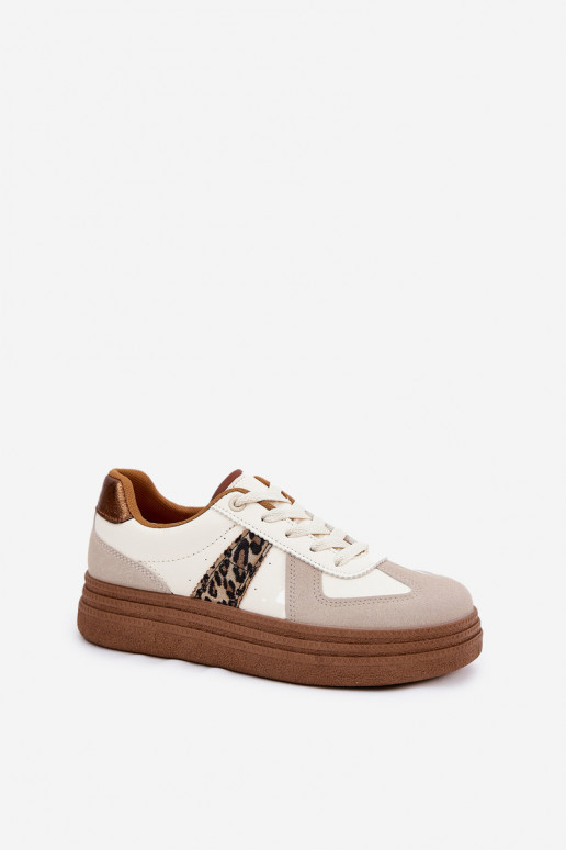 Dames Sneakers model schoenen met platform met luipaardbontpatronen beige Lincidi Dames Sneakers model schoenen met platform met luipaardbontpatronen beige Lincidi