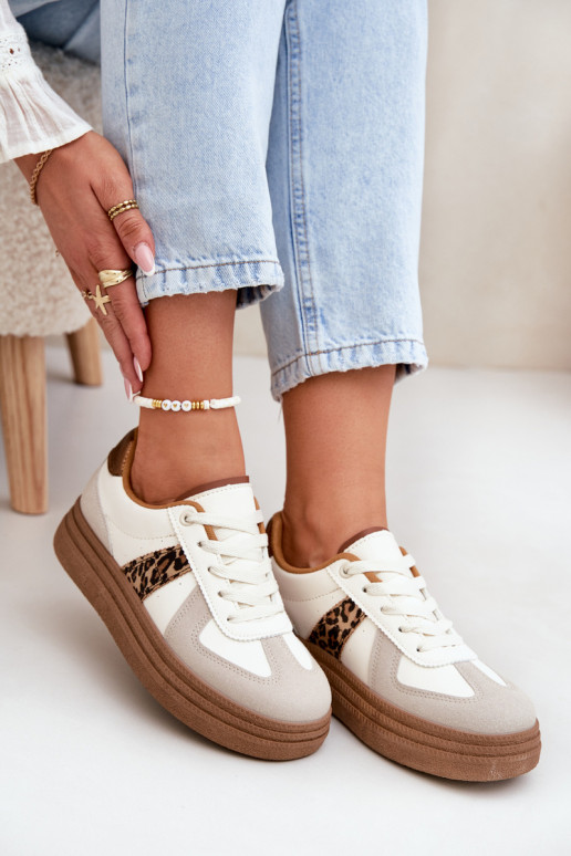 Dames Sneakers model schoenen met platform met luipaardbontpatronen beige Lincidi Dames Sneakers model schoenen met platform met luipaardbontpatronen beige Lincidi
