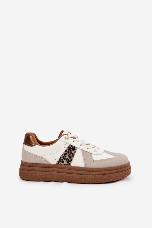 Dames Sneakers model schoenen met platform met luipaardbontpatronen beige Lincidi Dames Sneakers model schoenen met platform met luipaardbontpatronen beige Lincidi
