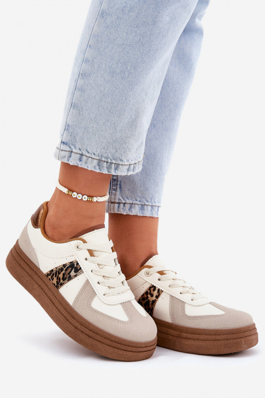 Dames Sneakers model schoenen met platform met luipaardbontpatronen beige Lincidi Dames Sneakers model schoenen met platform met luipaardbontpatronen beige Lincidi