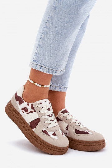 Lincidi dames sneakers met platform en stippen in zandkleur