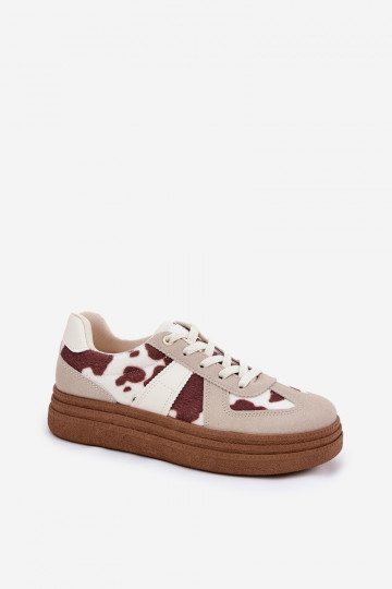 Lincidi dames sneakers met platform en stippen in zandkleur 2