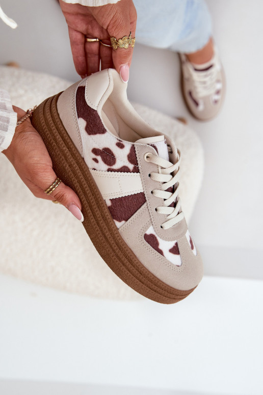 Dames Sneakers model schoenen met platform IN Łaty beige Lincidi
