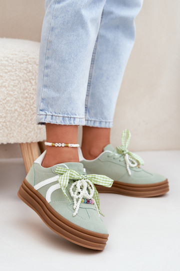 Vinness dames sneakers met platform en mooie details in groene kleur 2