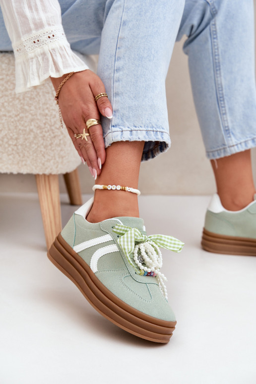 Sneakers model schoenen Dames met platform met mooie details groene kleur Vinness