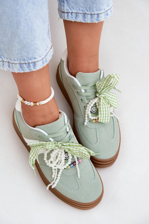 Sneakers model schoenen Dames met platform met mooie details groene kleur Vinness