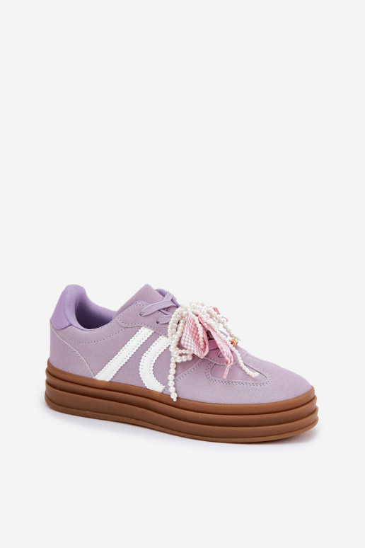 Sneakers model schoenen Dames met platform met mooie details Paars Vinness Sneakers model schoenen Dames met platform met mooie details Paars Vinness