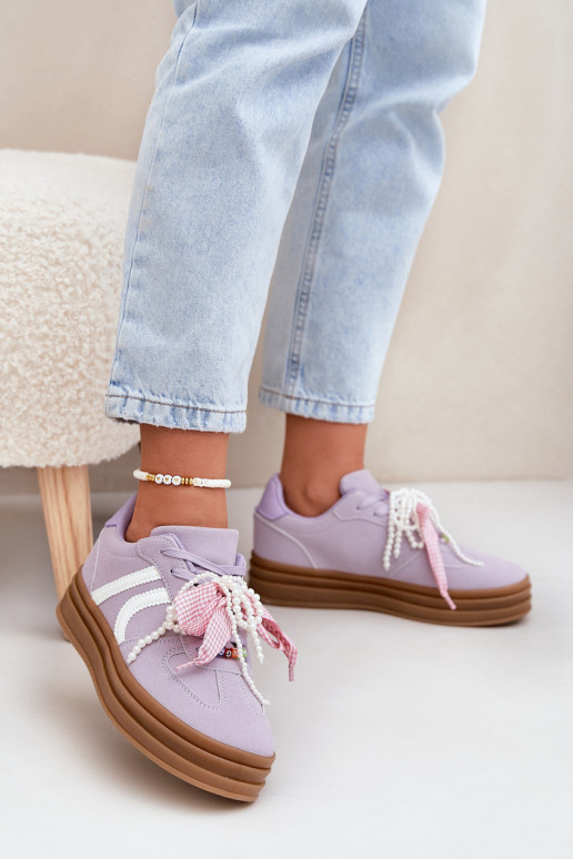Sneakers model schoenen Dames met platform met mooie details Paars Vinness Sneakers model schoenen Dames met platform met mooie details Paars Vinness