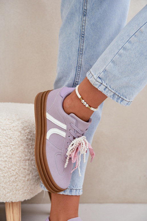 Sneakers model schoenen Dames met platform met mooie details Paars Vinness Sneakers model schoenen Dames met platform met mooie details Paars Vinness