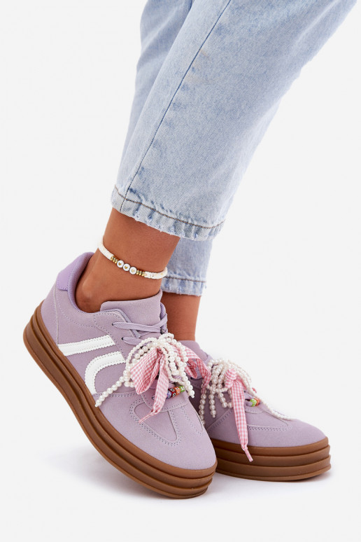 Sneakers model schoenen Dames met platform met mooie details Paars Vinness Sneakers model schoenen Dames met platform met mooie details Paars Vinness