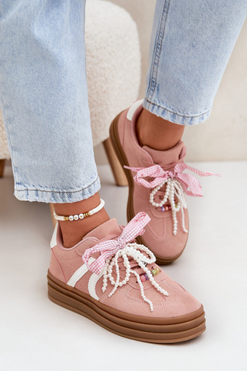 Sneakers model schoenen Dames met platform met mooie details roze Vinness 2