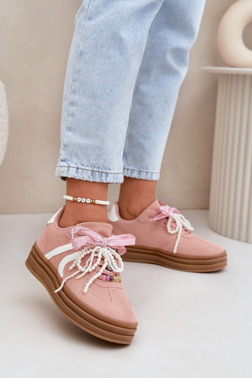 Sneakers model schoenen Dames met platform met mooie details roze Vinness Sneakers model schoenen Dames met platform met mooie details roze Vinness