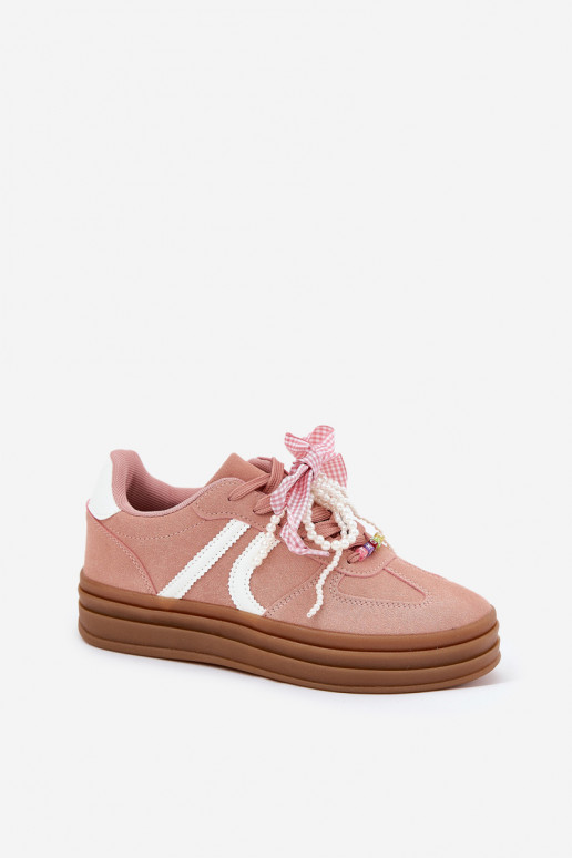 Sneakers model schoenen Dames met platform met mooie details roze Vinness Sneakers model schoenen Dames met platform met mooie details roze Vinness
