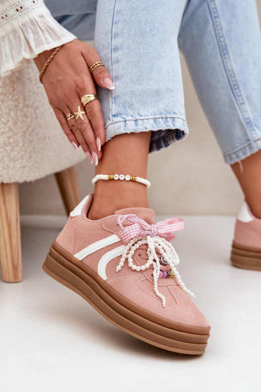 Sneakers model schoenen Dames met platform met mooie details roze Vinness Sneakers model schoenen Dames met platform met mooie details roze Vinness
