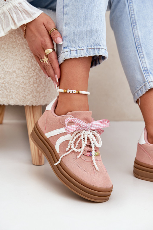 Sneakers model schoenen Dames met platform met mooie details roze Vinness Sneakers model schoenen Dames met platform met mooie details roze Vinness