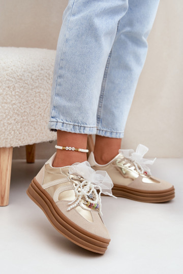 Sneakers model schoenen Dames met platform met mooie details beige-gouden kleur Vinness 2