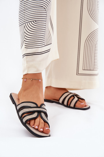 Klassieke model slippers dames plat zandkleur-zwart Scazze 2