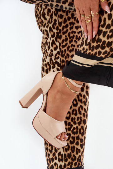 Damessandalen met hoge hakken en platform Eko Leer beige Lomman 2