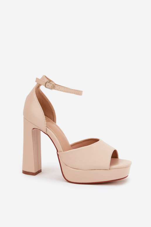 Damessandalen met hoge hakken en platform Eko Leer beige Lomman Damessandalen met hoge hakken en platform Eko Leer beige Lomman