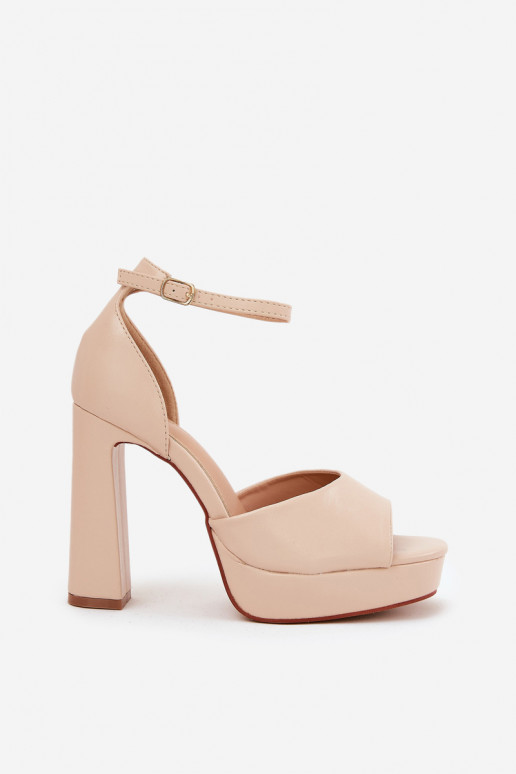 Damessandalen met hoge hakken en platform Eko Leer beige Lomman Damessandalen met hoge hakken en platform Eko Leer beige Lomman