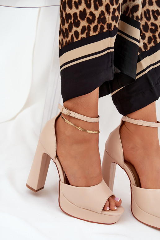 Damessandalen met hoge hakken en platform Eko Leer beige Lomman Damessandalen met hoge hakken en platform Eko Leer beige Lomman