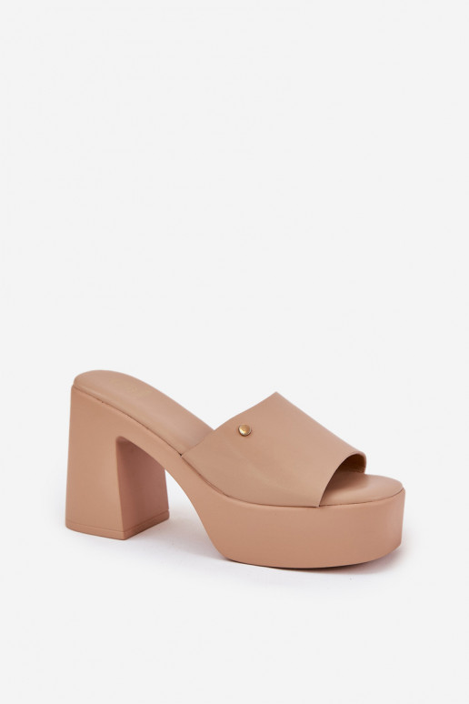 Dames Slippers van ecoleer met hakken en platform kaki kleuren Tamirella Dames Slippers van ecoleer met hakken en platform kaki kleuren Tamirella