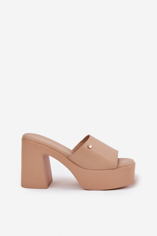 Dames Slippers van ecoleer met hakken en platform kaki kleuren Tamirella Dames Slippers van ecoleer met hakken en platform kaki kleuren Tamirella