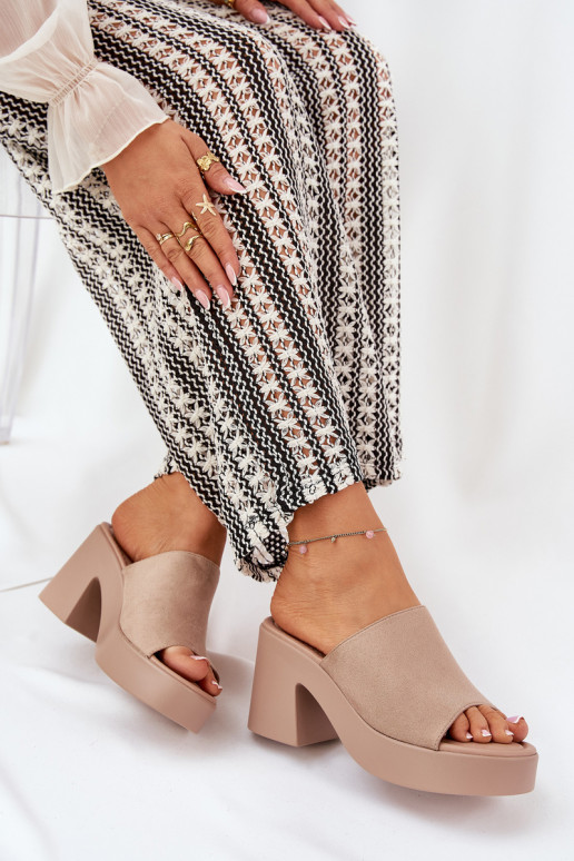 Damespantoffels met hakken en platform kaki kleuren Omeisa Damespantoffels met hakken en platform kaki kleuren Omeisa