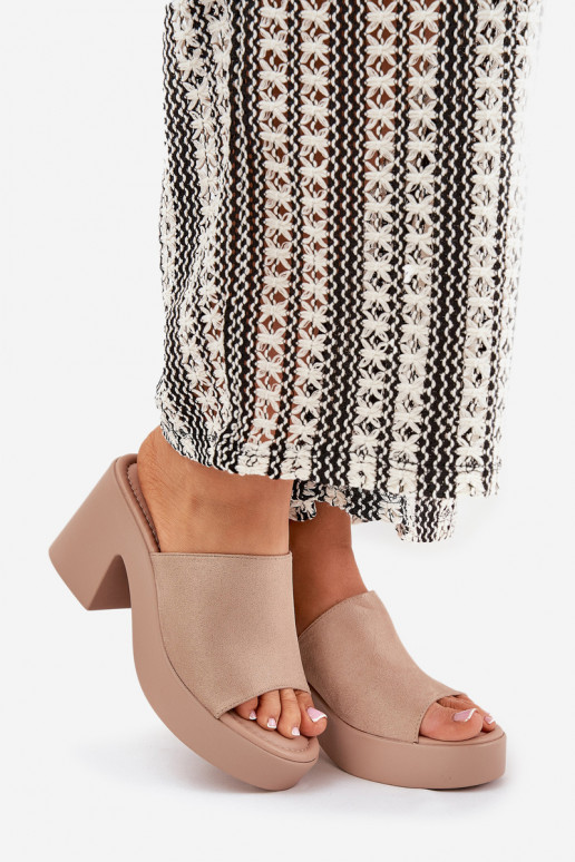 Damespantoffels met hakken en platform kaki kleuren Omeisa Damespantoffels met hakken en platform kaki kleuren Omeisa