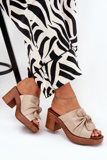 Dames Slippers met Hak van Eko Leer Zandkleur Kikilla