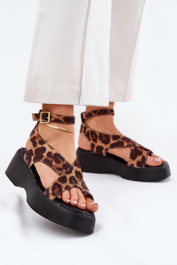 Dames Sandalen met Platform en Luipaardprint Bruine kleur Tenzorus