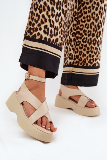 Dames Sandalen met Platform en Hakken Zandkleur Tenzorus