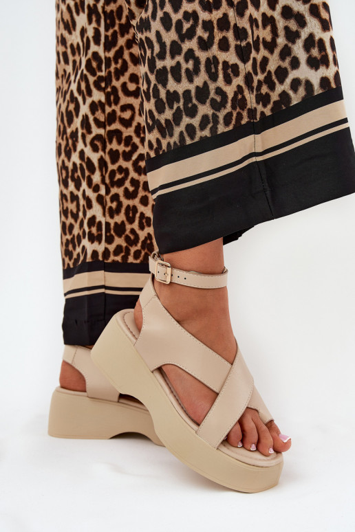 Dames sandalen met platform I Koturnie Eko Leer beige Tenzorus