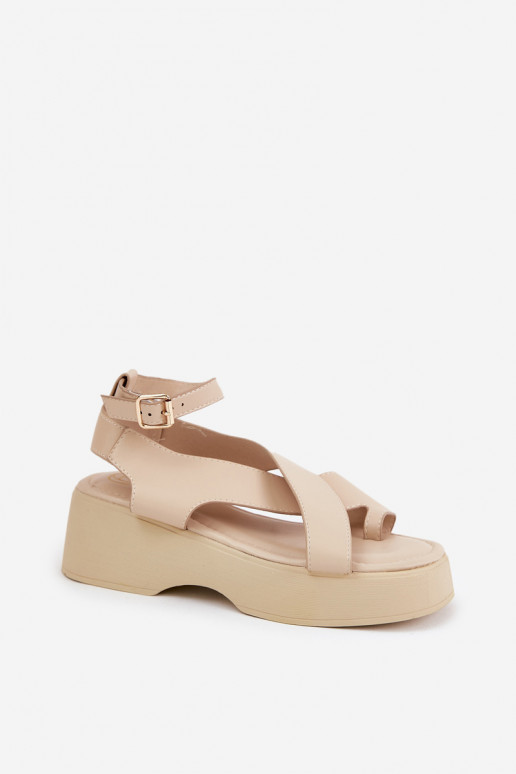 Dames sandalen met platform I Koturnie Eko Leer beige Tenzorus